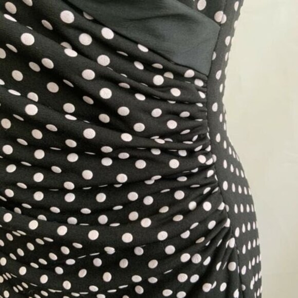 Joseph Ribkoff Black Polka-dot Dress Cap Sleeves Faux Wrap Stretch 8 - Picture 6 of 10